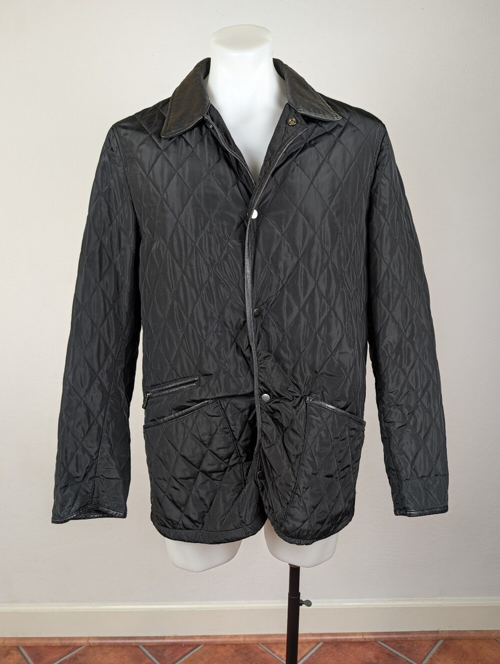 Bugatchi Leather Trimmed Quilted Bomber Jacket